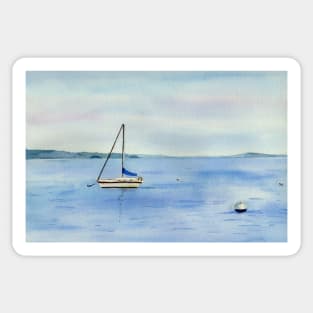 Boat in Maine Watercolor Art Sticker